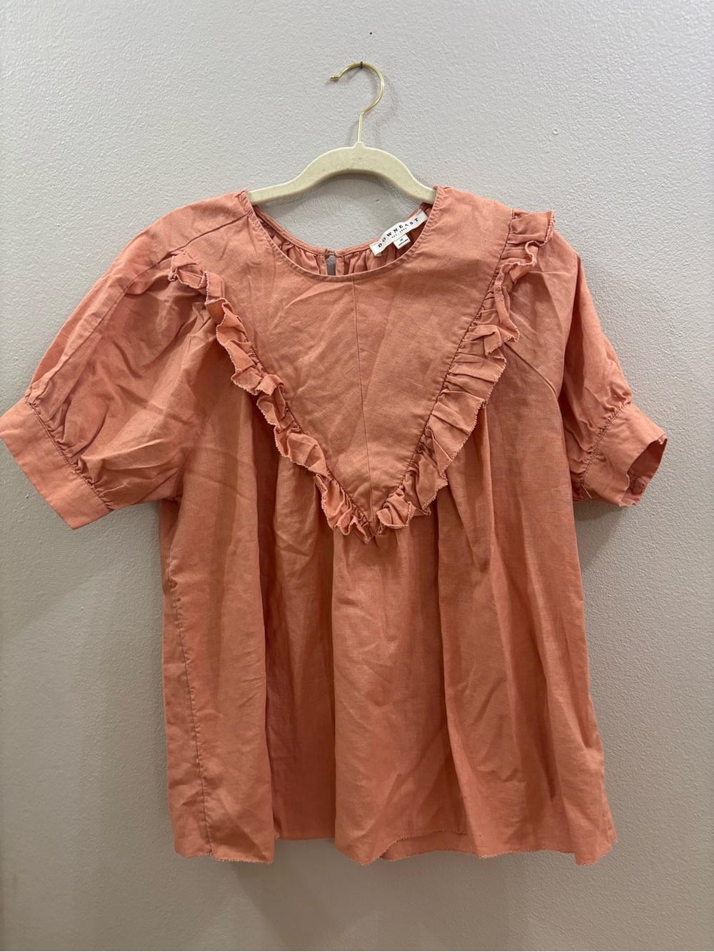 DownEast Peach Ruffle Yoke ruffle Top size medium